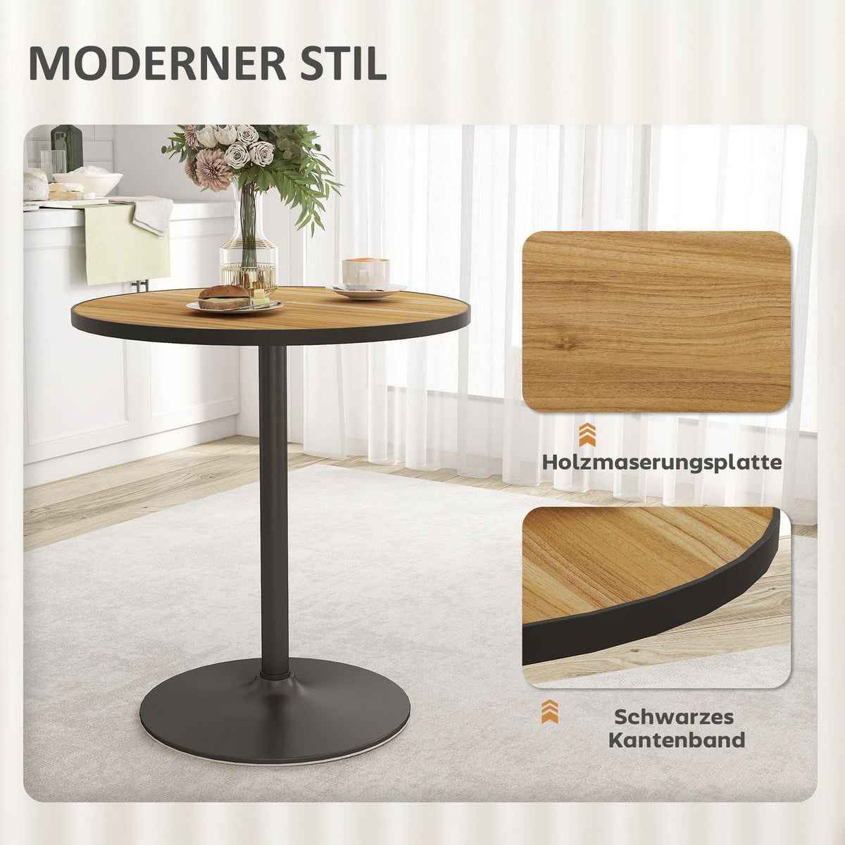 Round dining table, oak look, compact design, for 2-4 people, oak