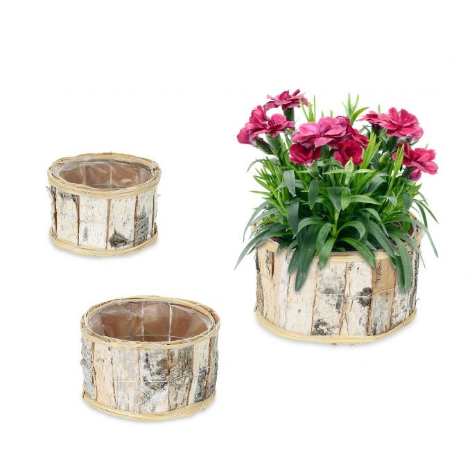 Round flower pot birch Set of 3