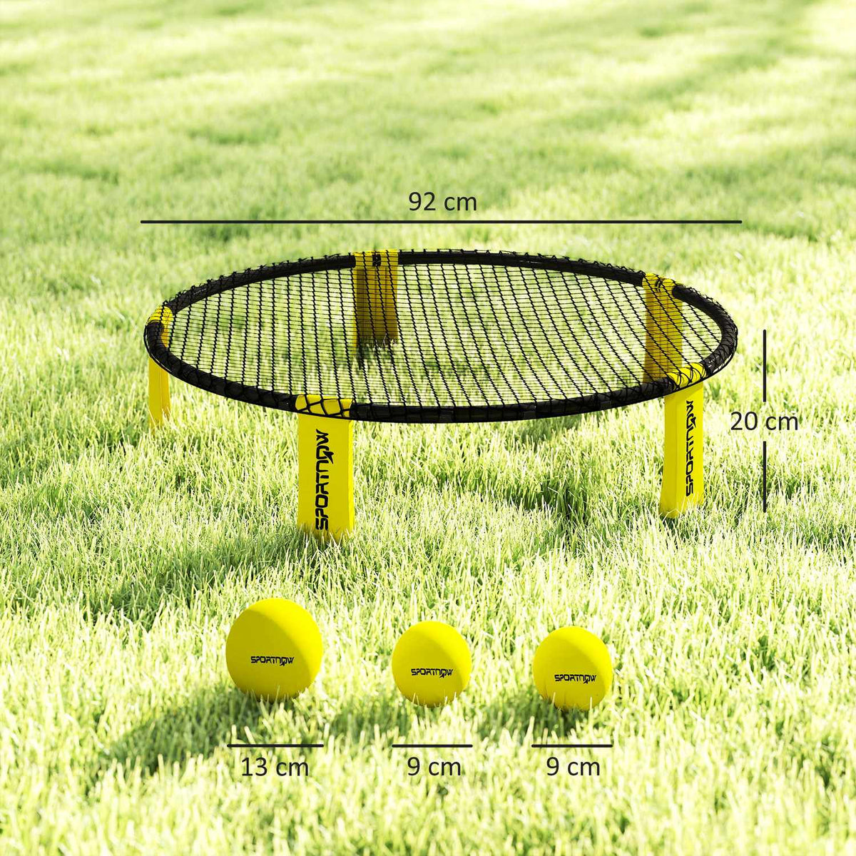 Roundnet Set Game set with play net 3 balls carrying bag ball pump Ø92 x 20 cm yellow