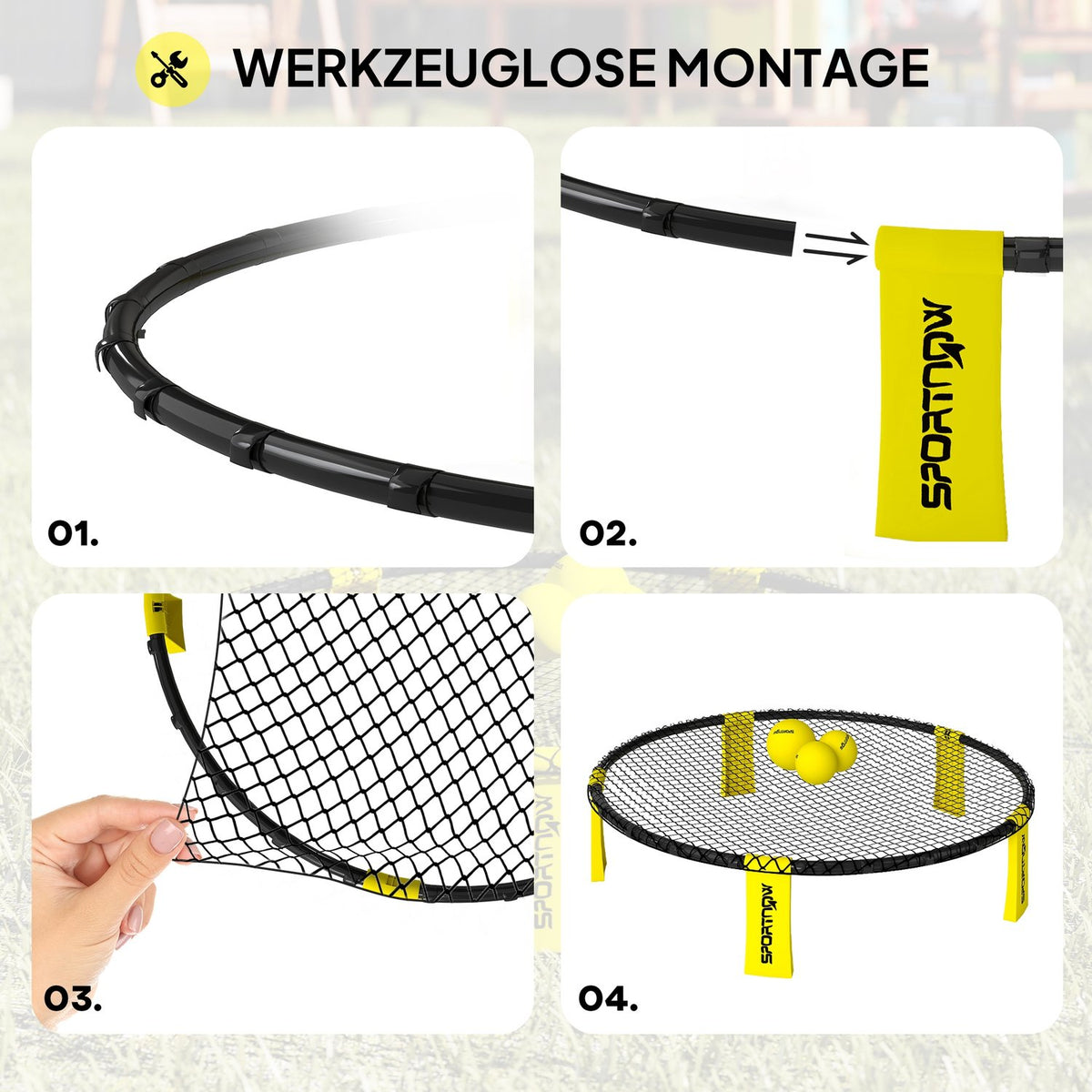 Roundnet Set Game set with play net 3 balls carrying bag ball pump Ø92 x 20 cm yellow