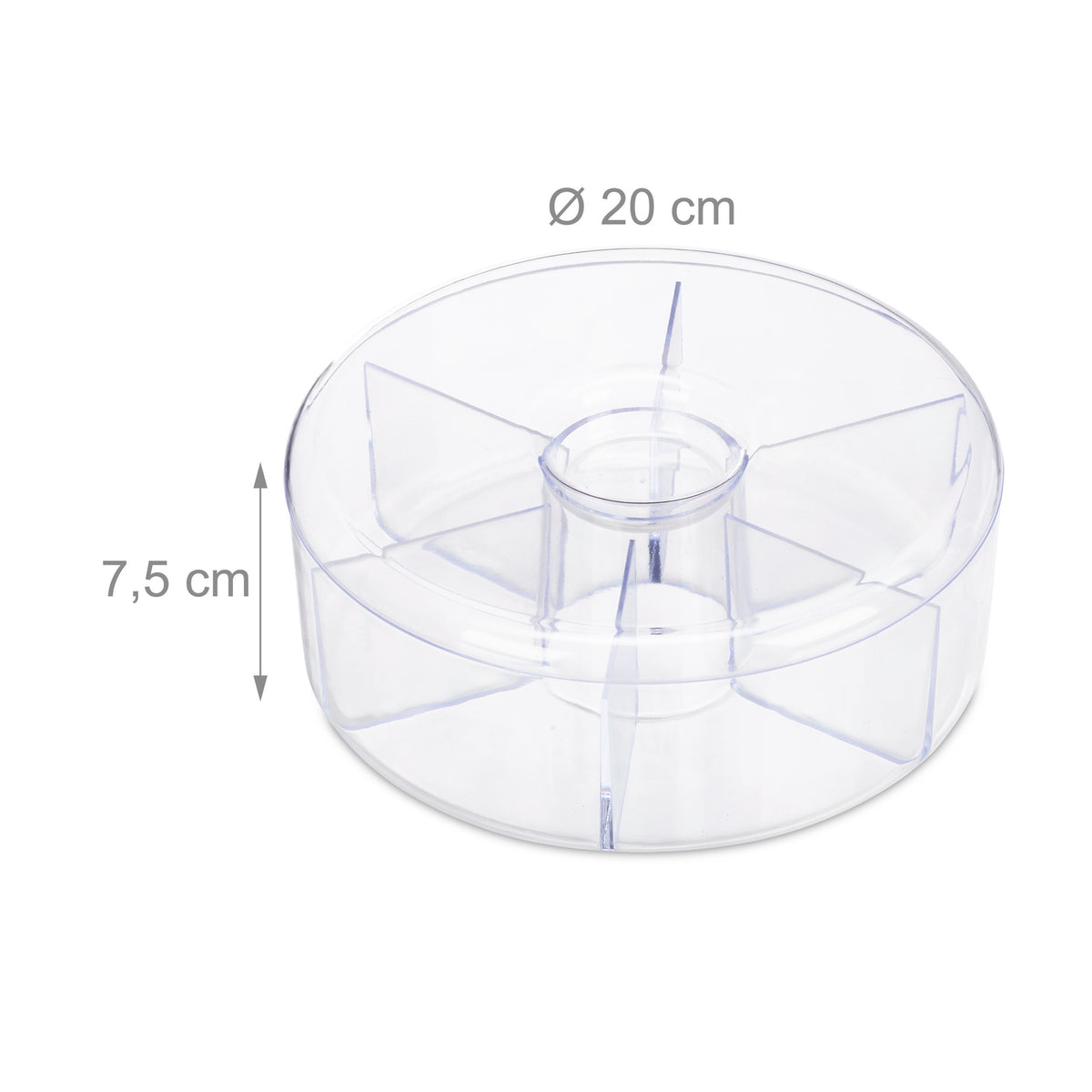 Round transparent tea box with 6 compartments