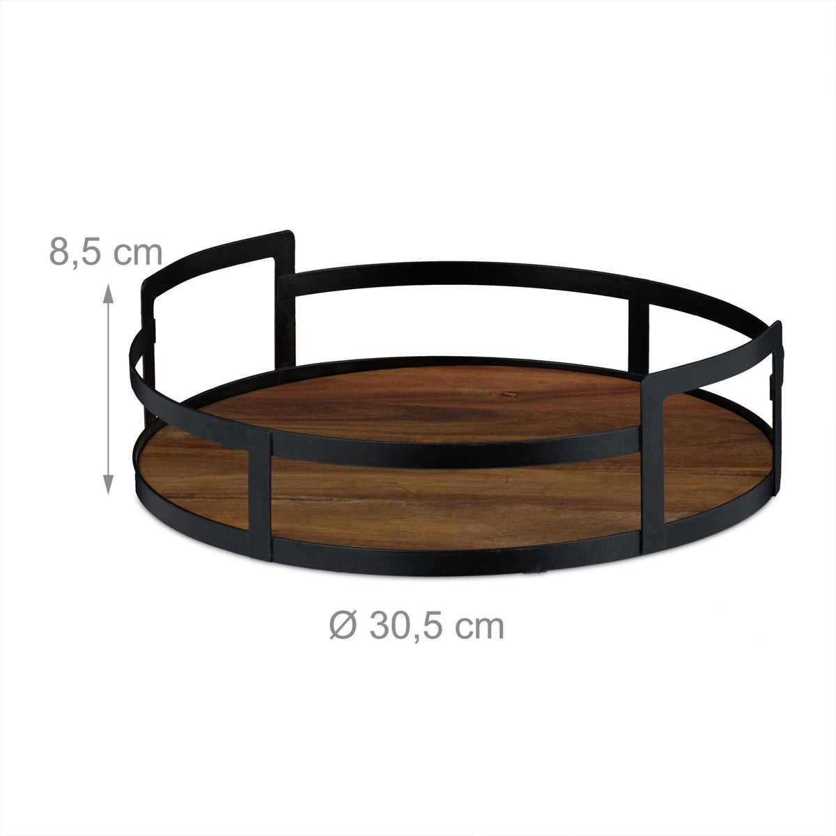Round tray in wood and iron