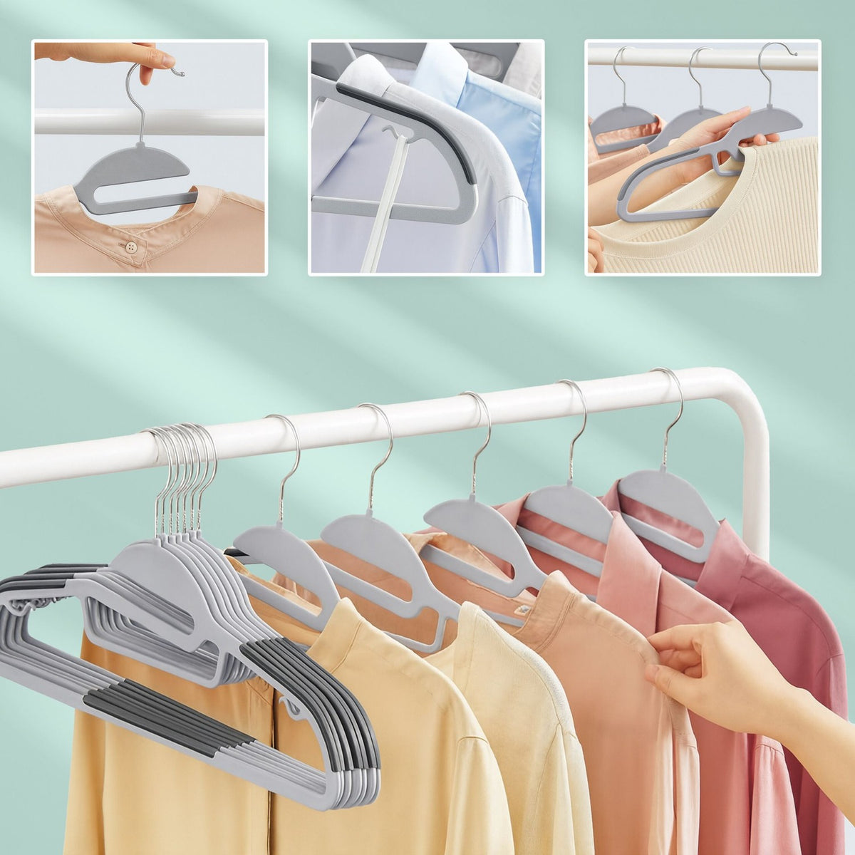 Rubberised Space-Saving Clothes Hangers – Set of 10
