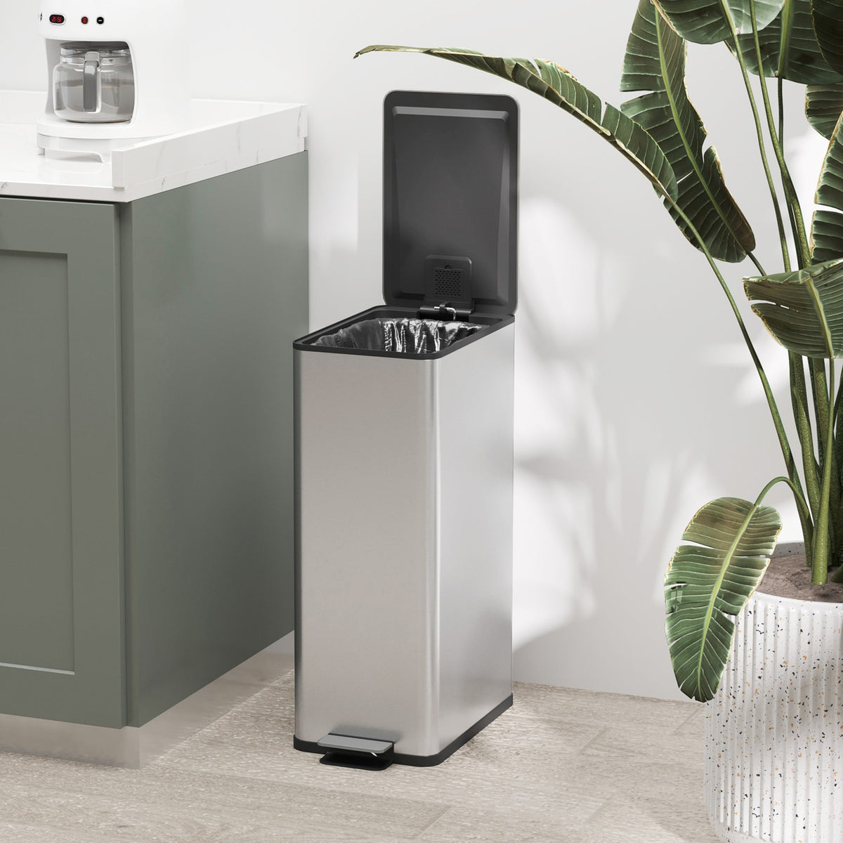 Rubbish bin 20L pedal bin stainless steel with lid and foot pedal, cosmetic bin with inner bin for living room and office, 21.5 x 37.2 x 57 cm