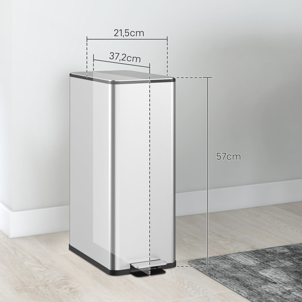 Rubbish bin 20L pedal bin stainless steel with lid and foot pedal, cosmetic bin with inner bin for living room and office, 21.5 x 37.2 x 57 cm