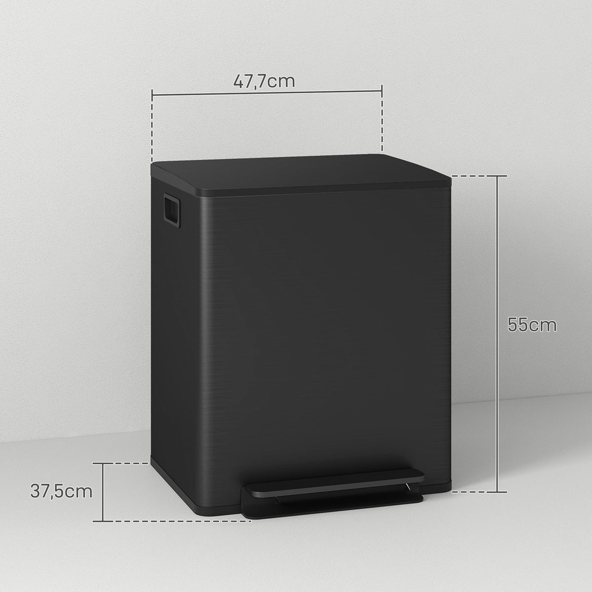 Rubbish bin 2x25L pedal bin stainless steel with lid and foot pedal, cosmetic bin with inner bin for living room and office, 47.7x37.5x56cm