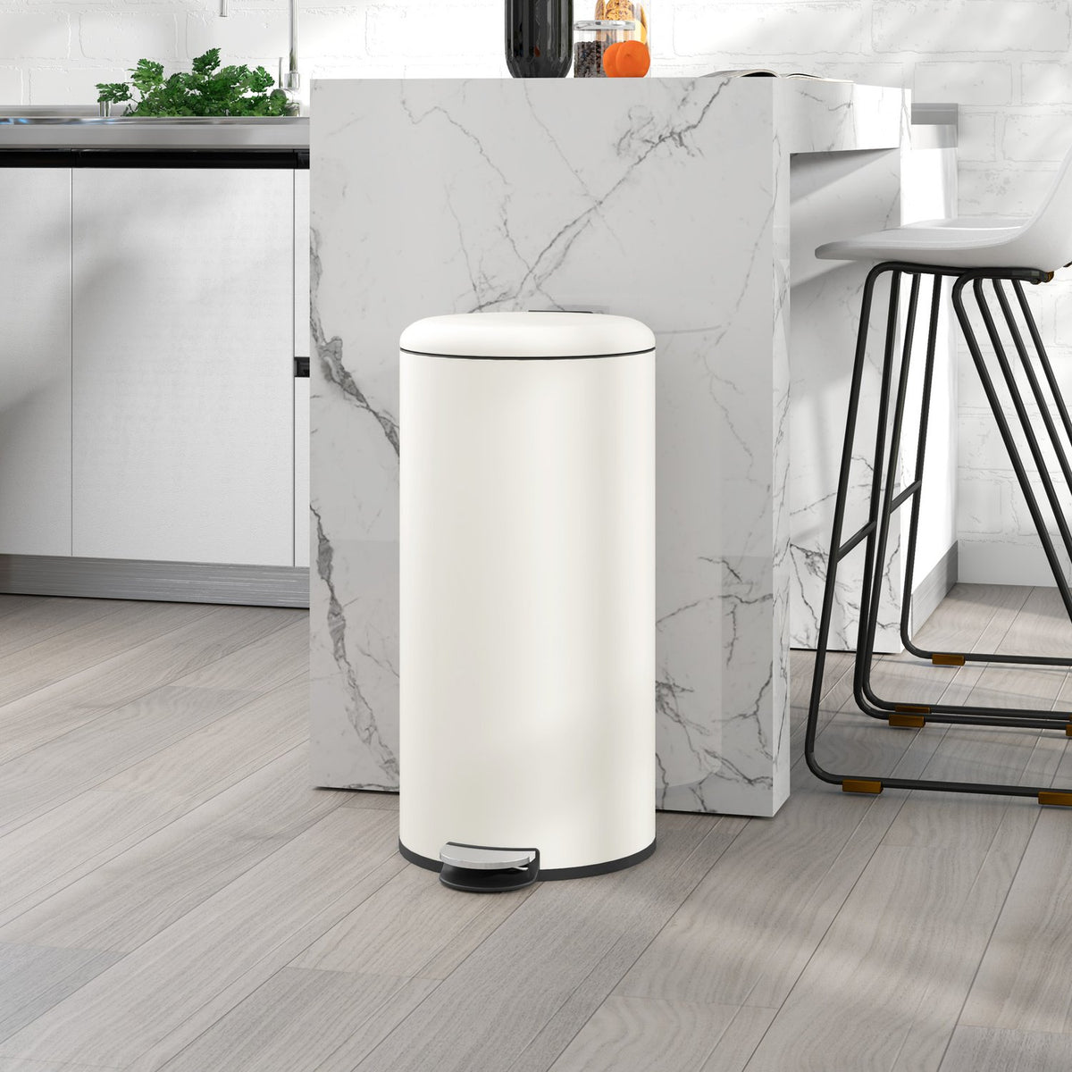 Rubbish bin 30L pedal bin, cosmetic bin, waste bin with lid and foot pedal, rubbish bin with inner bin, for living room, office, metal, 36 x 30 x 63.5 cm