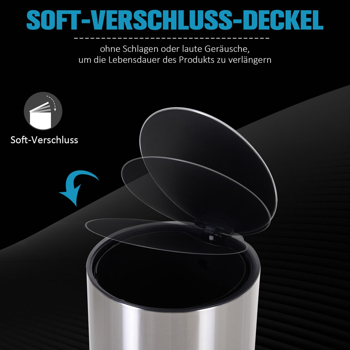 Rubbish bin, pedal bin with inner bin, 12 L, soft closing, stainless steel, PP, diameter 25.8 x H42 cm