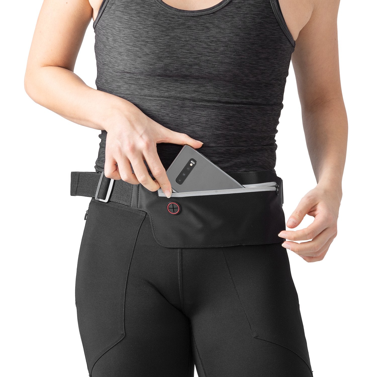 Running belt with cell phone compartment