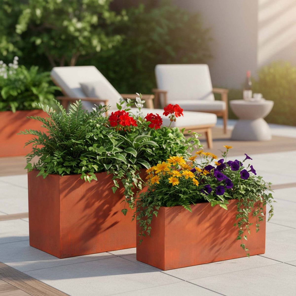 Rust-Look Carbon Steel Planters Set of 2