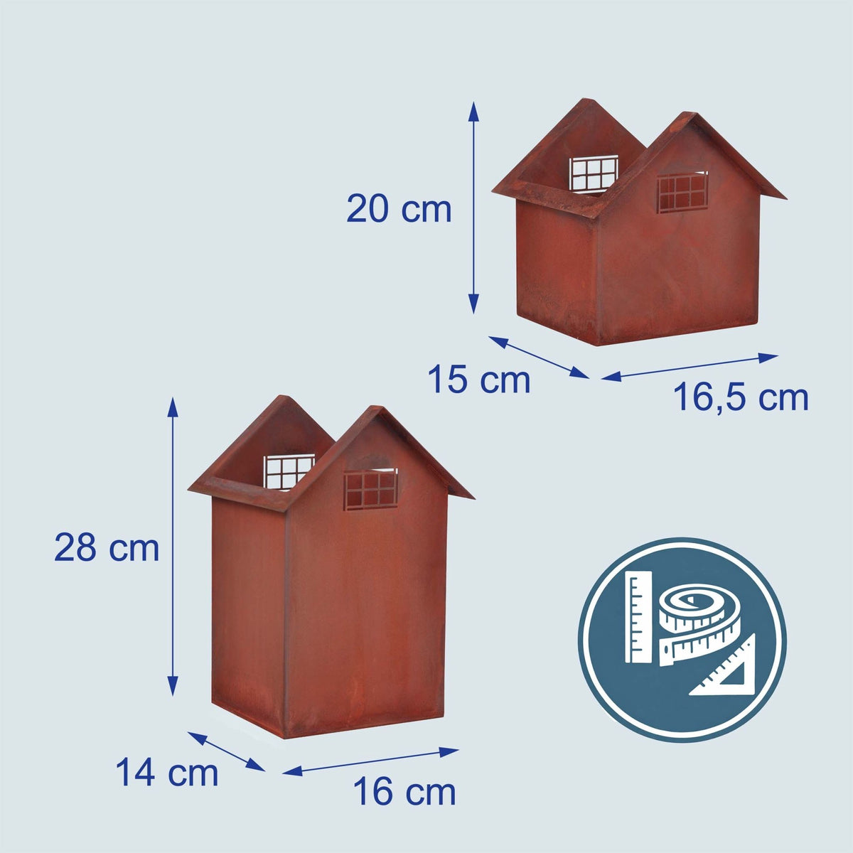 Rust Metal Garden House Planters Set of 2