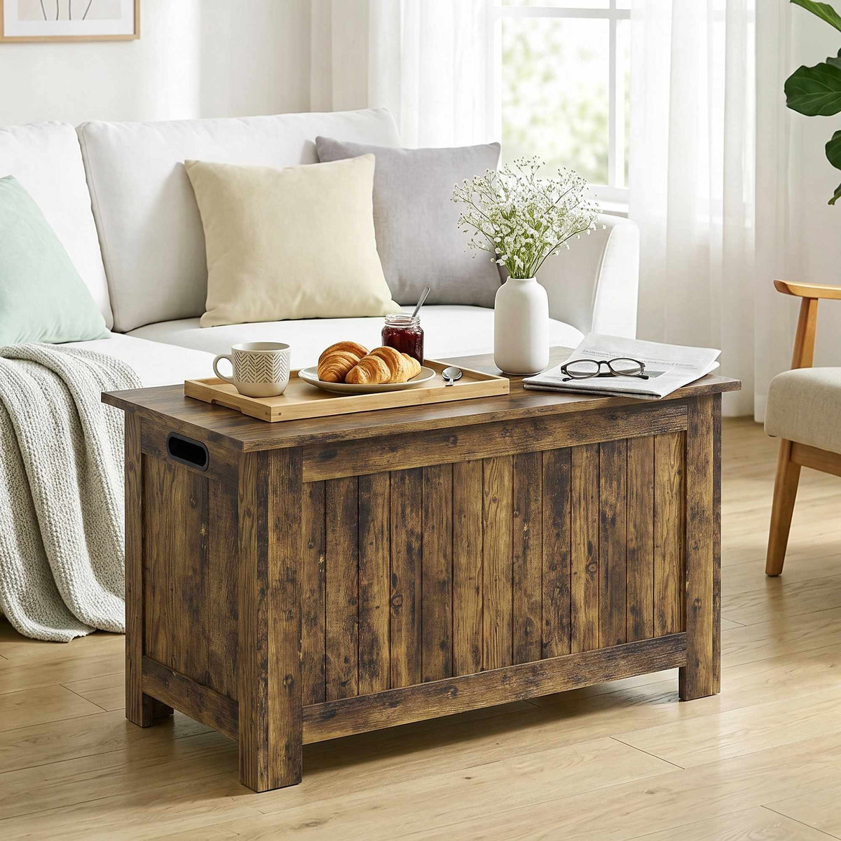 Rustic Brown MDF Storage Chest with Safety Hinges