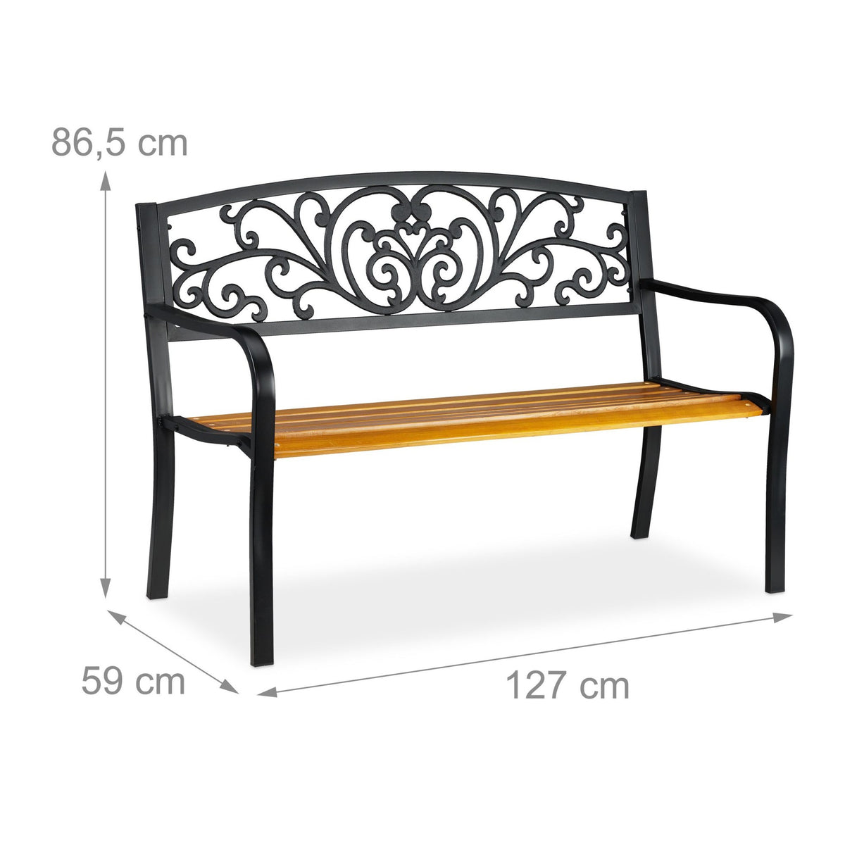 Rustic garden bench in metal and wood