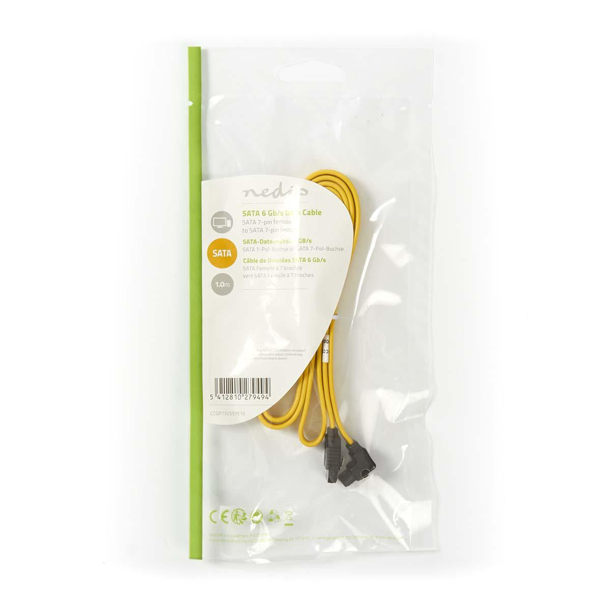 SATA cable | 6 Gbps | SATA 7-Pin Female | SATA 7-Pin Female | Nickel Plated | 1.00 m | Flat | PVC | Yellow | Plastic bag