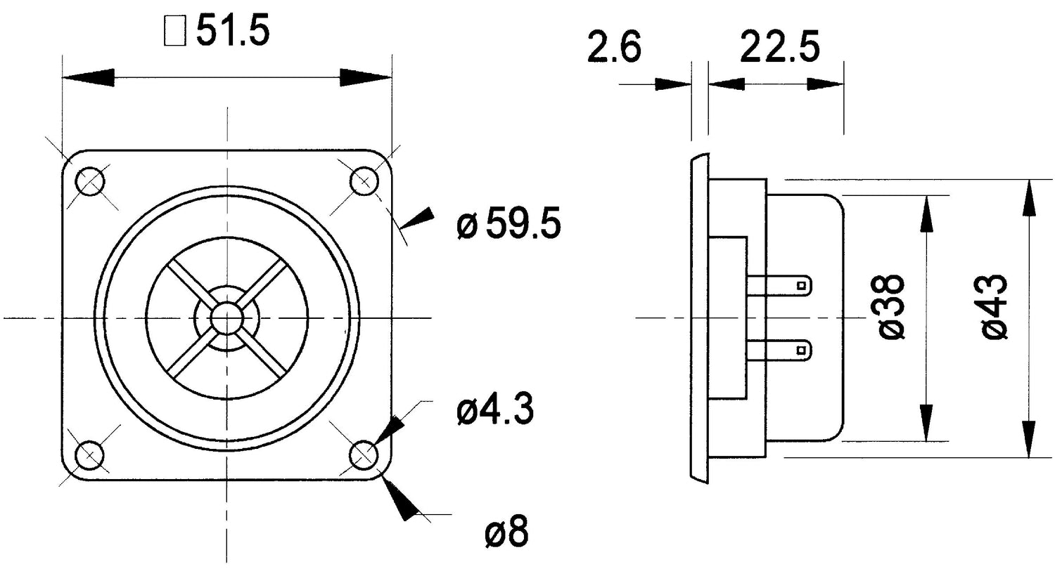 SC5 - 8 Ohm 13mm (0.5") Magnetically Shielded Polycarbonate Dome Driver