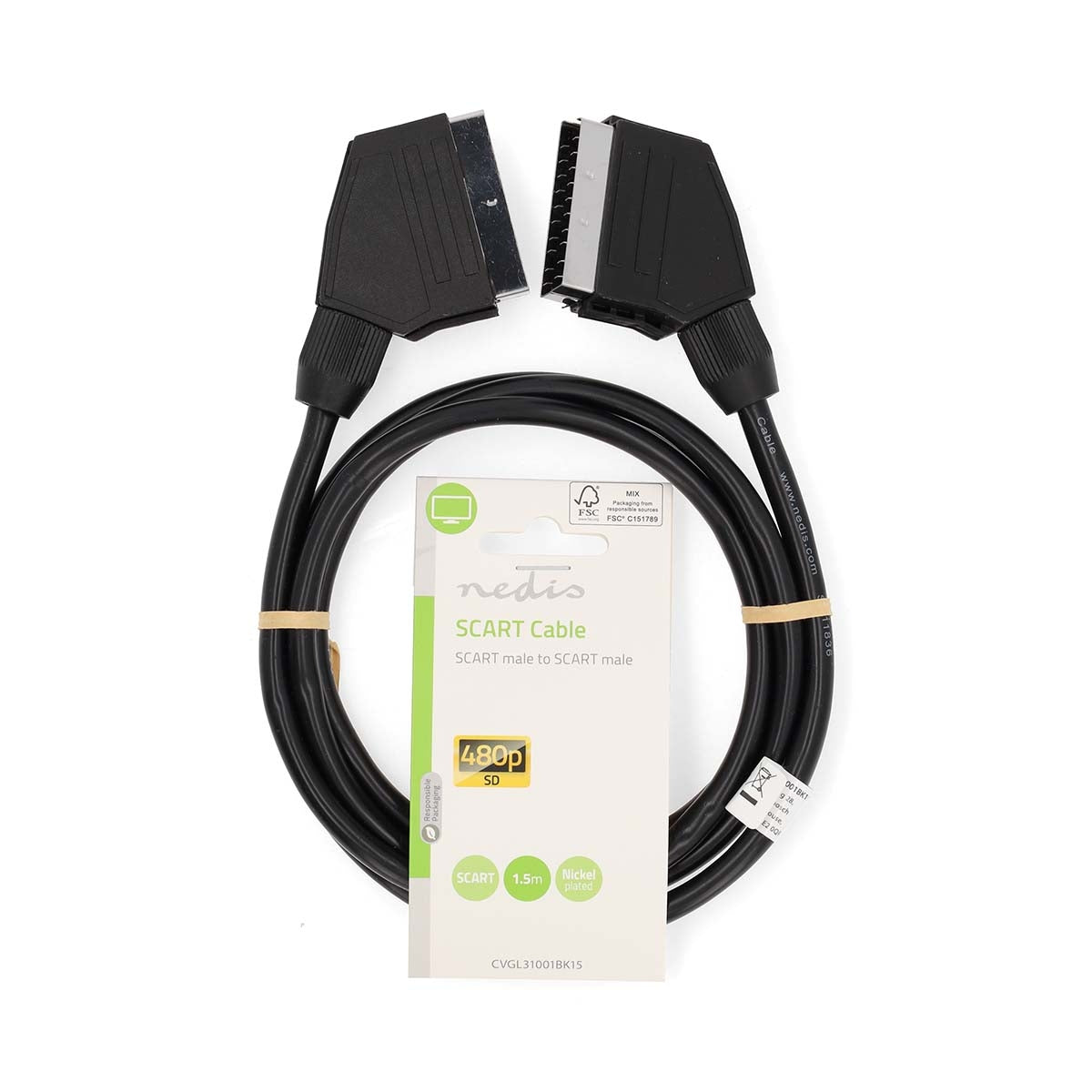 SCART Cable | SCART Male | SCART Male | Nickel Plated | 480p | 1.50 m | Round | PVC | Black | Label