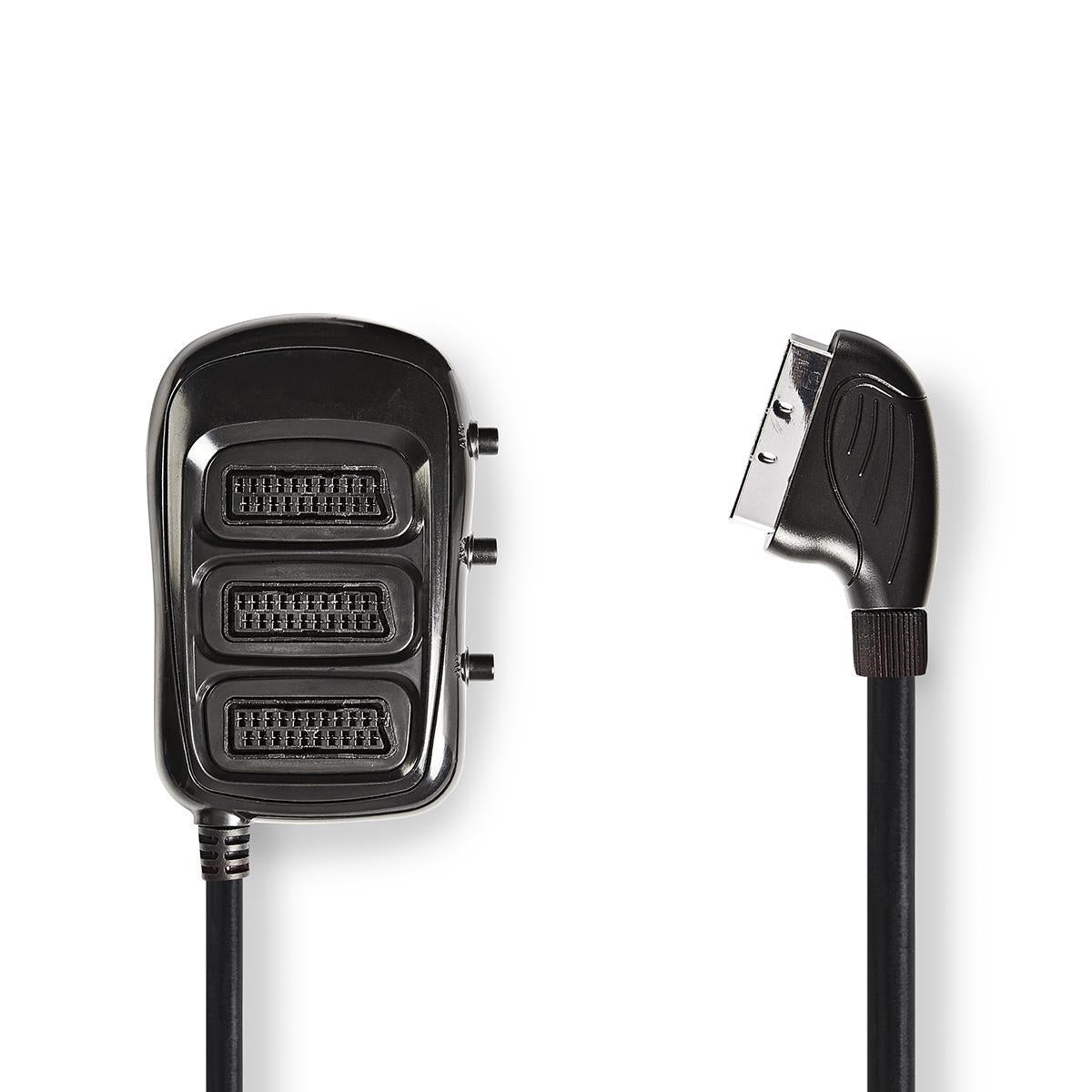 SCART Switchbox | SCART Male | 3x SCART Female | Nickel Plated | Maximum resolution: 1024x576 | 0.50 m | Round | PVC | Black | Envelope