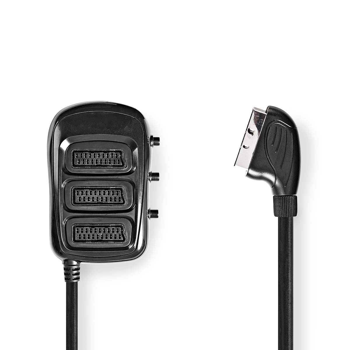 SCART Switchbox | SCART Male | 3x SCART Female | Nickel Plated | Maximum resolution: 1024x576 | 0.50 m | Round | PVC | Black | Envelope