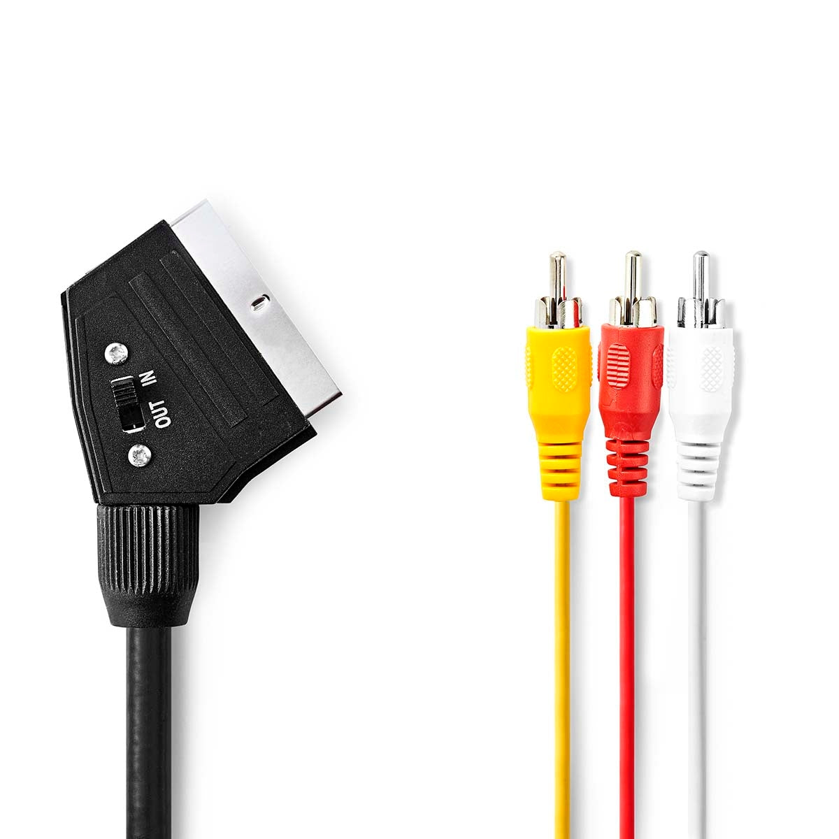 SCART cable | SCART Male | 3x RCA Male | Nickel Plated | Interchangeable | 480p | 2.00 m | Round | PVC | Black | Plastic bag