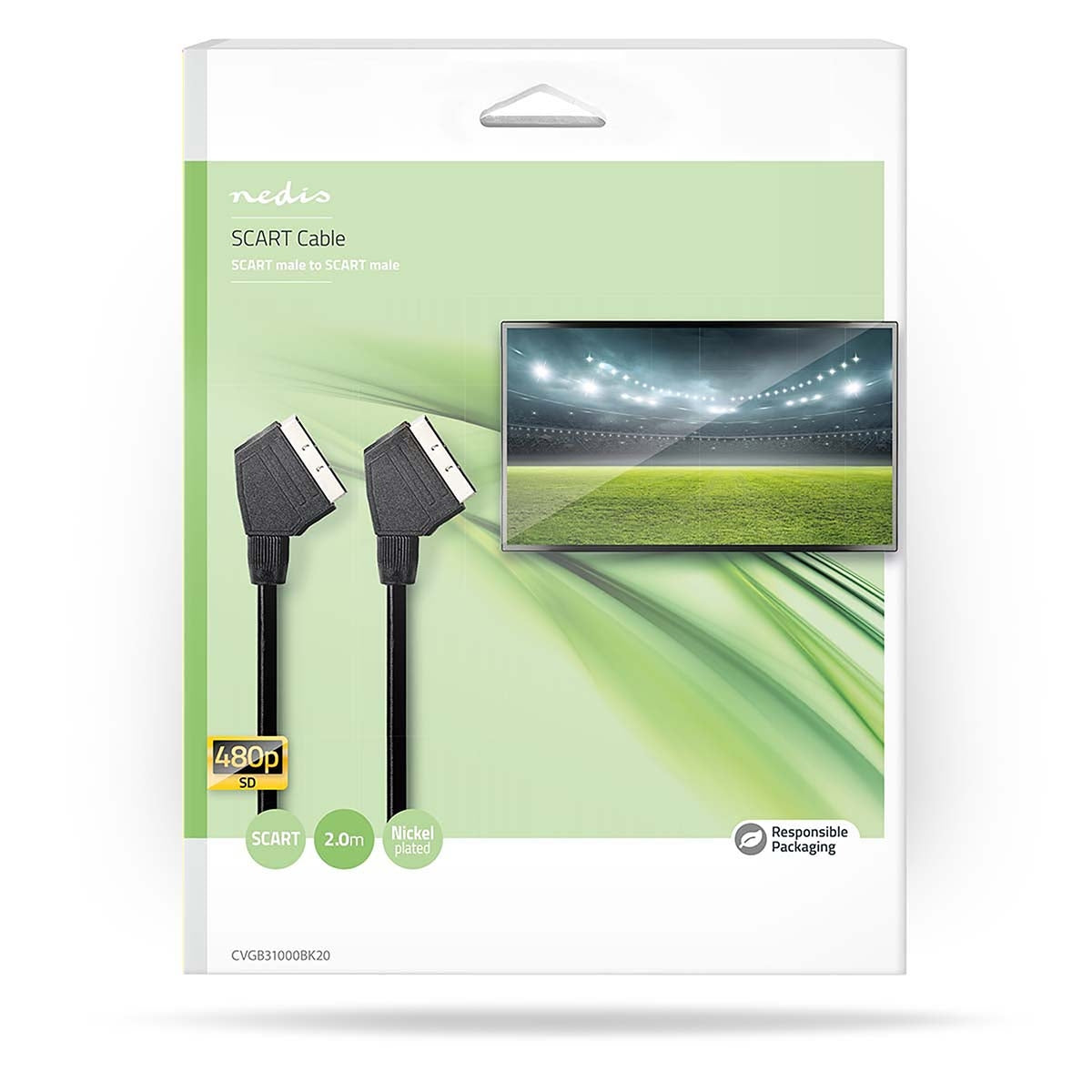 SCART cable | SCART Male | SCART Male | Nickel Plated | 480p | 2.00 m | Round | PVC | Black | Box