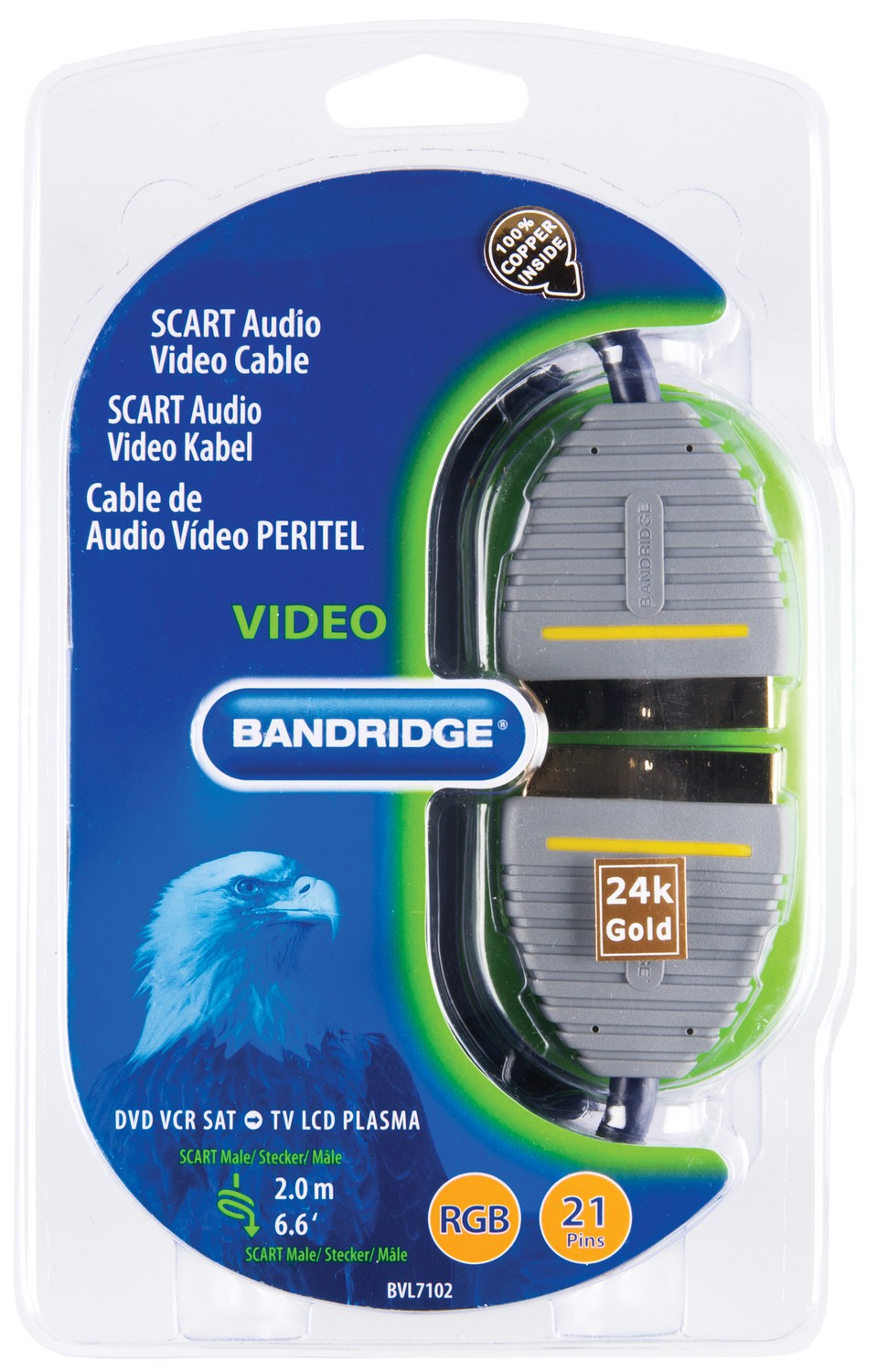 SCART cable SCART male - SCART male 2.00 m Blue