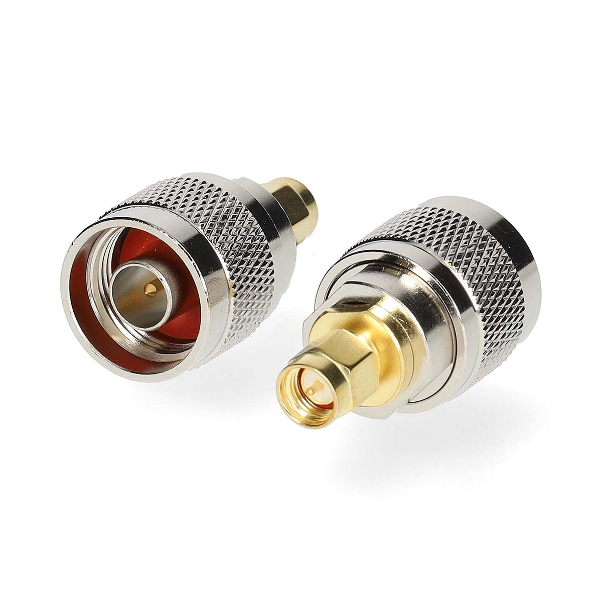 SMA Adapter | SMA Male | N Male | Gold Plated | 50 Ohm | Straight | Copper | Gold / Silver | 2 pcs. | Box