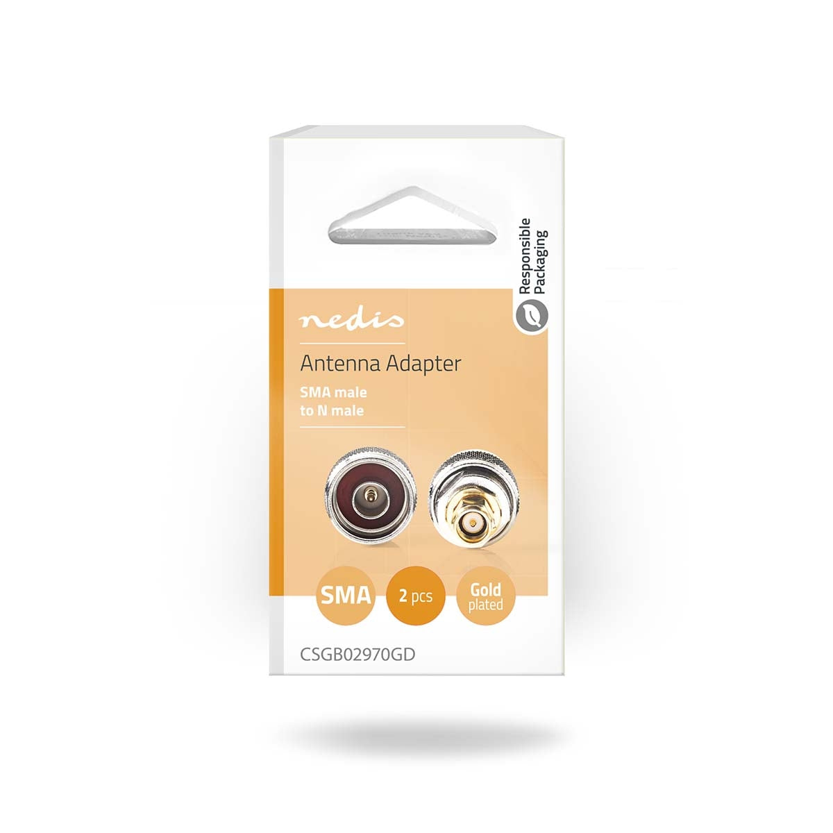 SMA Adapter | SMA Male | N Male | Gold Plated | 50 Ohm | Straight | Copper | Gold / Silver | 2 pcs. | Box