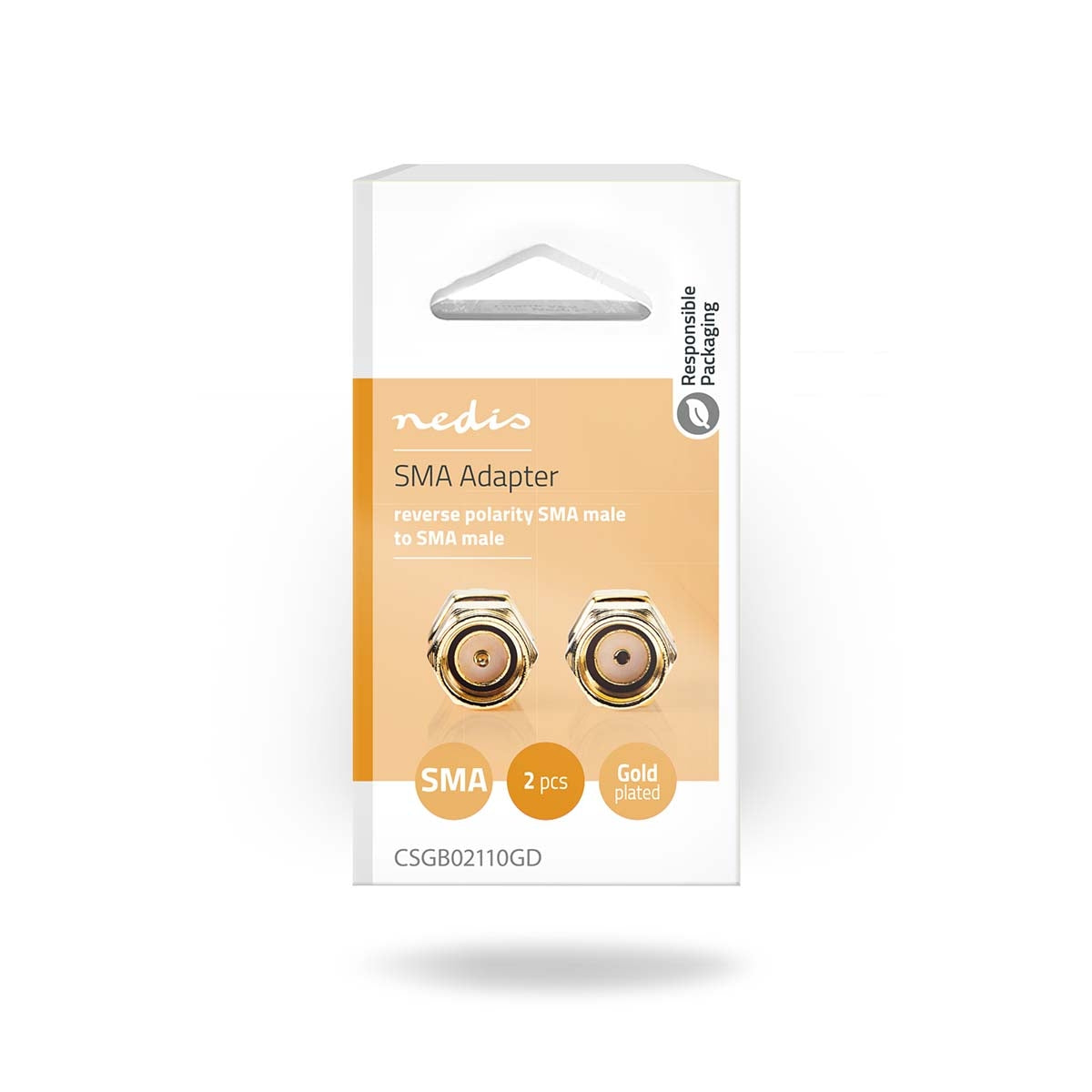 SMA Adapter | SMA Male Reverse Polarity | SMA Male | Gold Plated | 50 Ohm | Straight | Copper | Gold | 2 pcs | Box