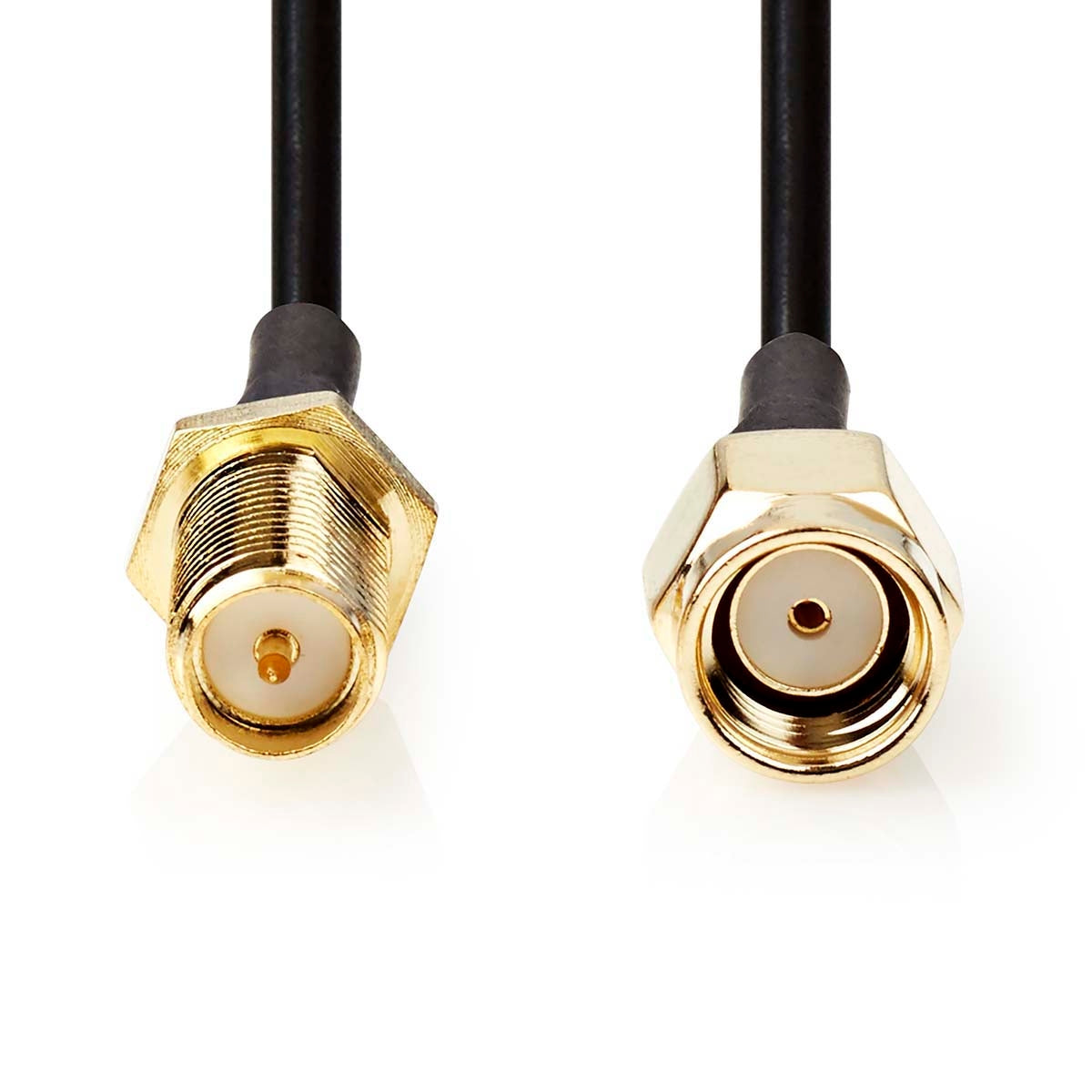 SMA Cable | RP SMA Male | RP SMA Female | Gold Plated | 50 Ohm | Single Shielded | 5.00 m | Round | PVC | Black | Label