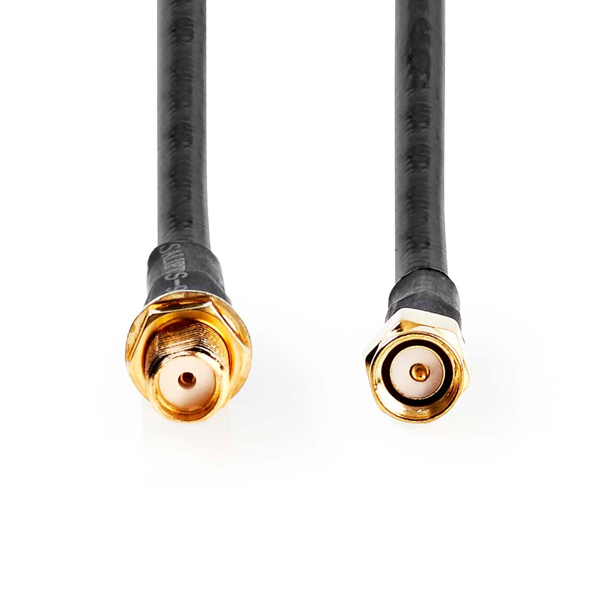 SMA Cable | SMA Male | SMA Female | Gold Plated | 50 Ohm | Double Shielded | 5.00 m | Round | PVC | Black | Label