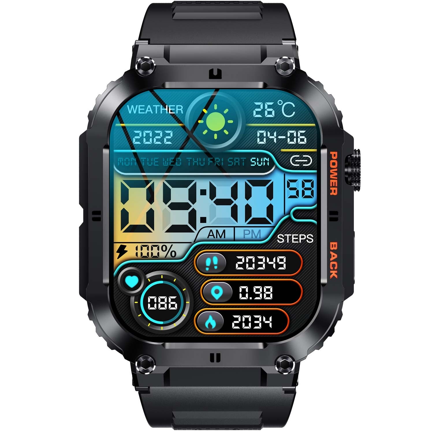 SWC-191B Bluetooth SmartWatch with heart rate, blood pressure and blood oxygen sensor & call function