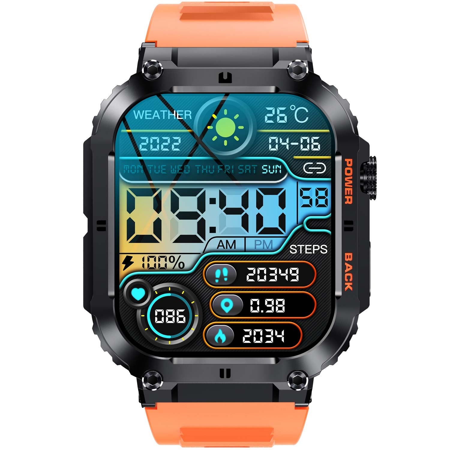 SWC-191O Bluetooth SmartWatch with heart rate, blood pressure and blood oxygen sensor & call function