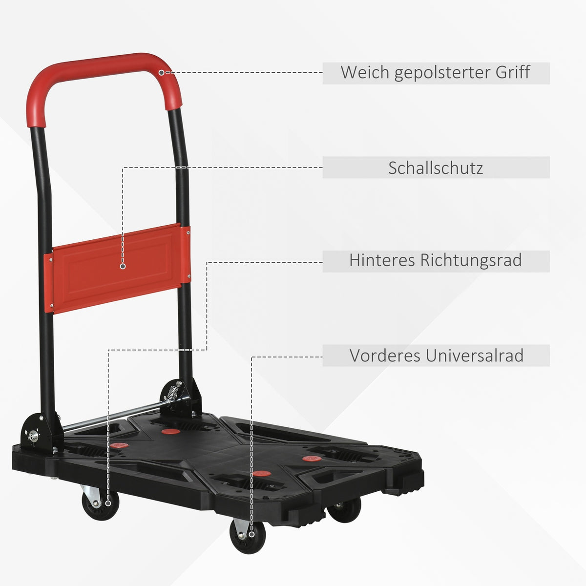 Sack Truck & Platform Trolley, Foldable, With Foldable Armrests, 58Cmx50Cm Loading Area, Up To 150Kg, Black+Red