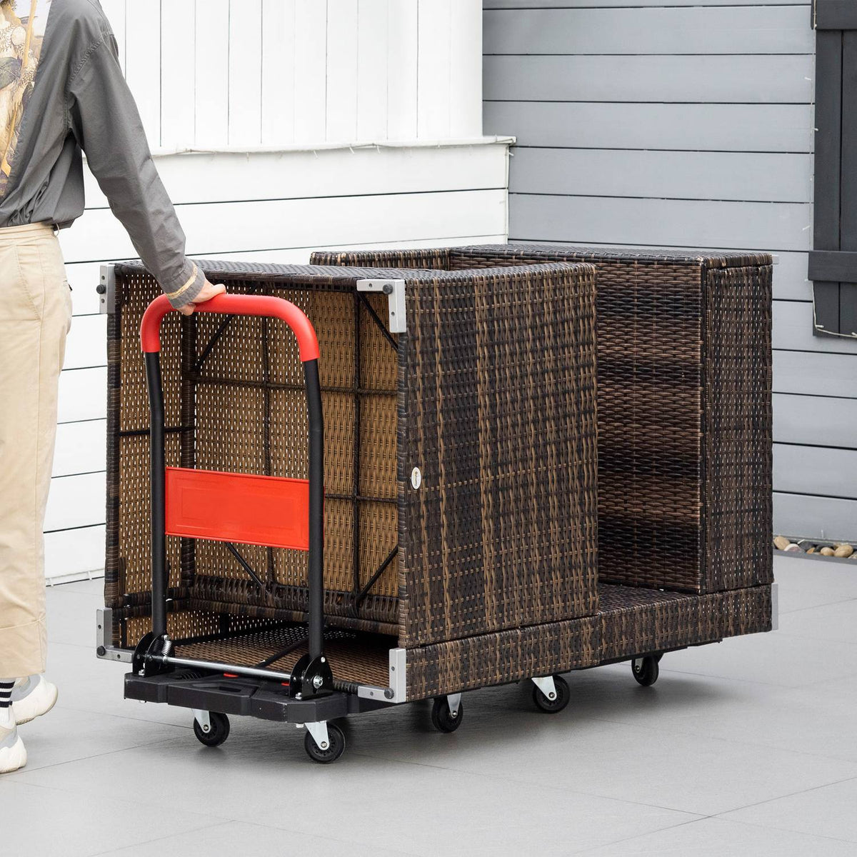 Sack Truck & Platform Trolley, Foldable, With Foldable Armrests, 58Cmx50Cm Loading Area, Up To 150Kg, Black+Red