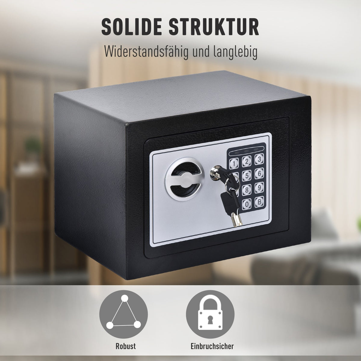 Safe, Furniture Safe With Electronic Lock, Steel, Black, 23X17X17Cm