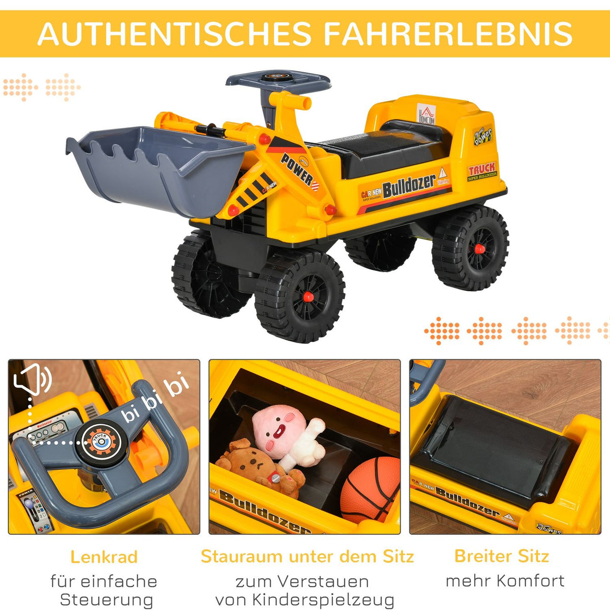 Sand Toy Ride-On Car For Children 2-3 Years, Ride-On Vehicle Made Of Pp Plastic, Yellow + Black + Gray