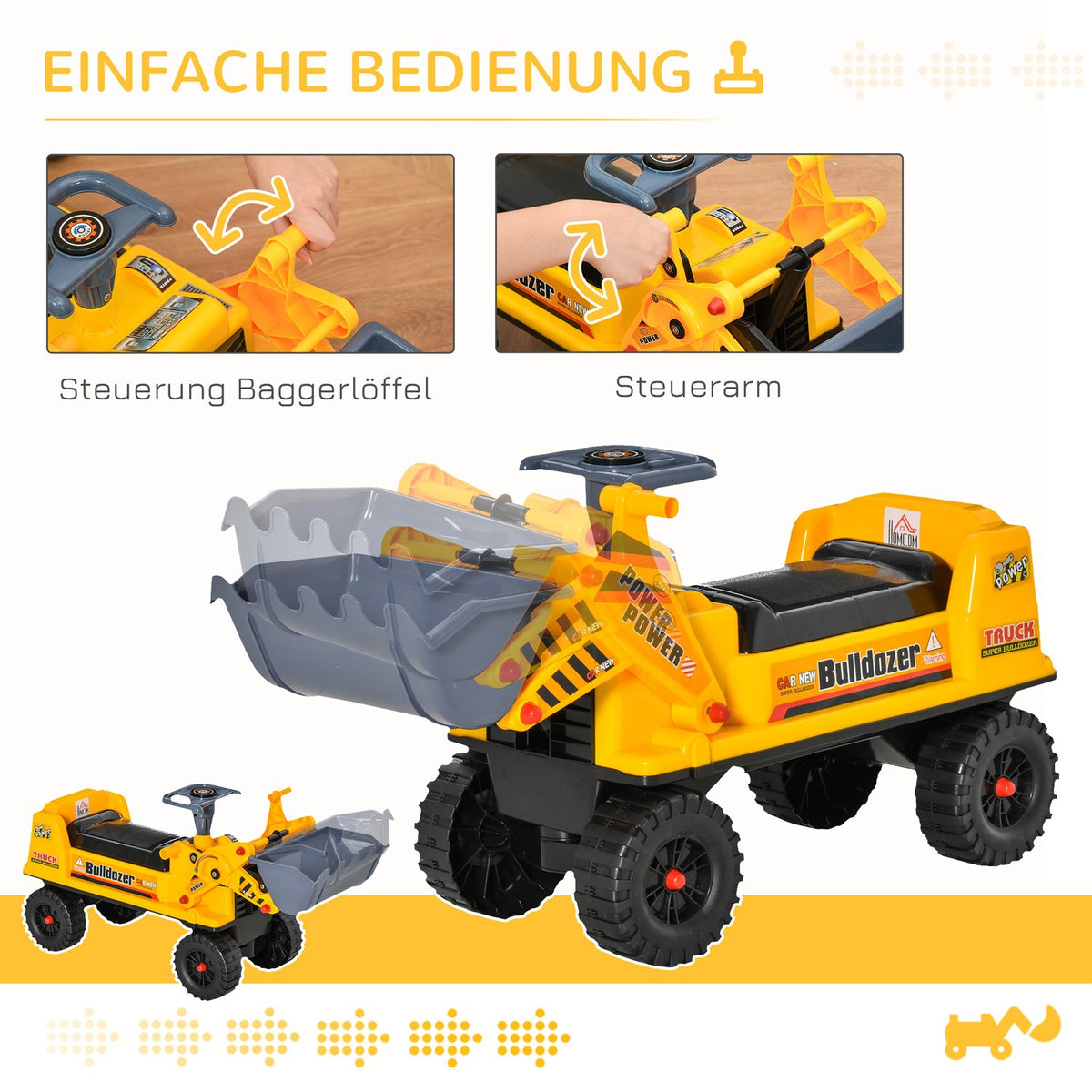 Sand Toy Ride-On Car For Children 2-3 Years, Ride-On Vehicle Made Of Pp Plastic, Yellow + Black + Gray