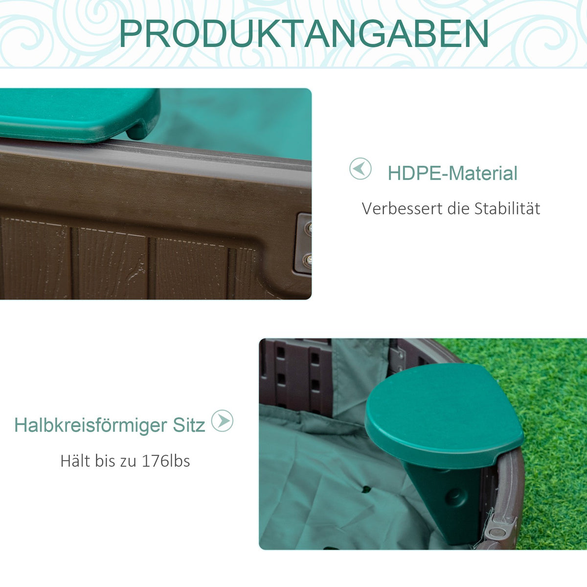 Sandbox tarpaulin with seat panels 183x105x22.5cm HDPE dark green for children 3-12 years
