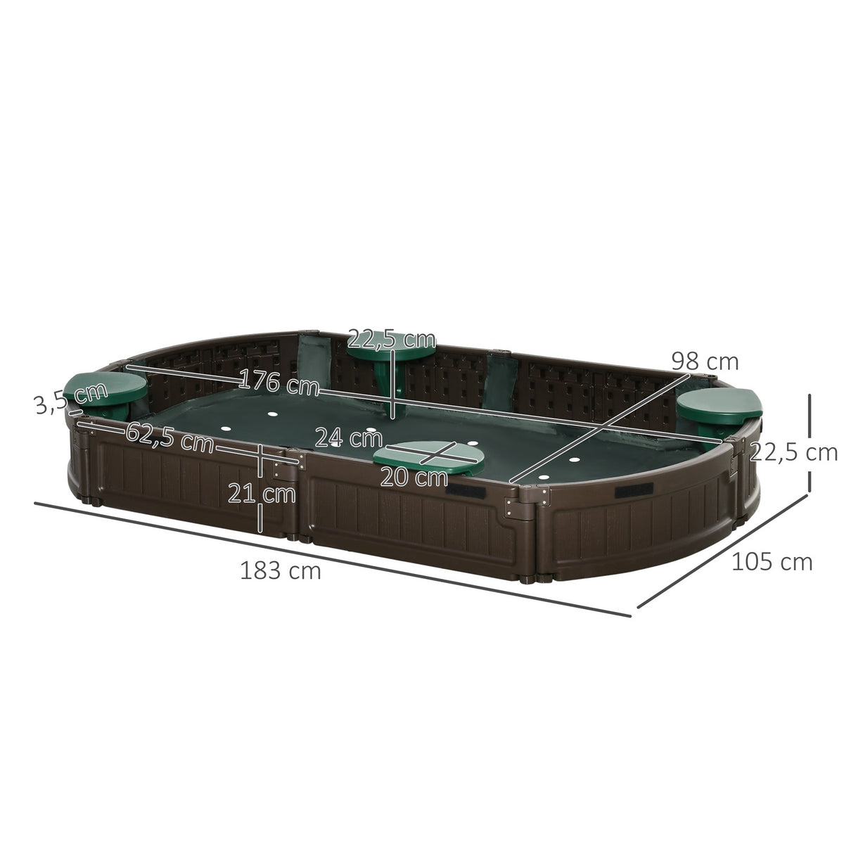 Sandbox tarpaulin with seat panels 183x105x22.5cm HDPE dark green for children 3-12 years