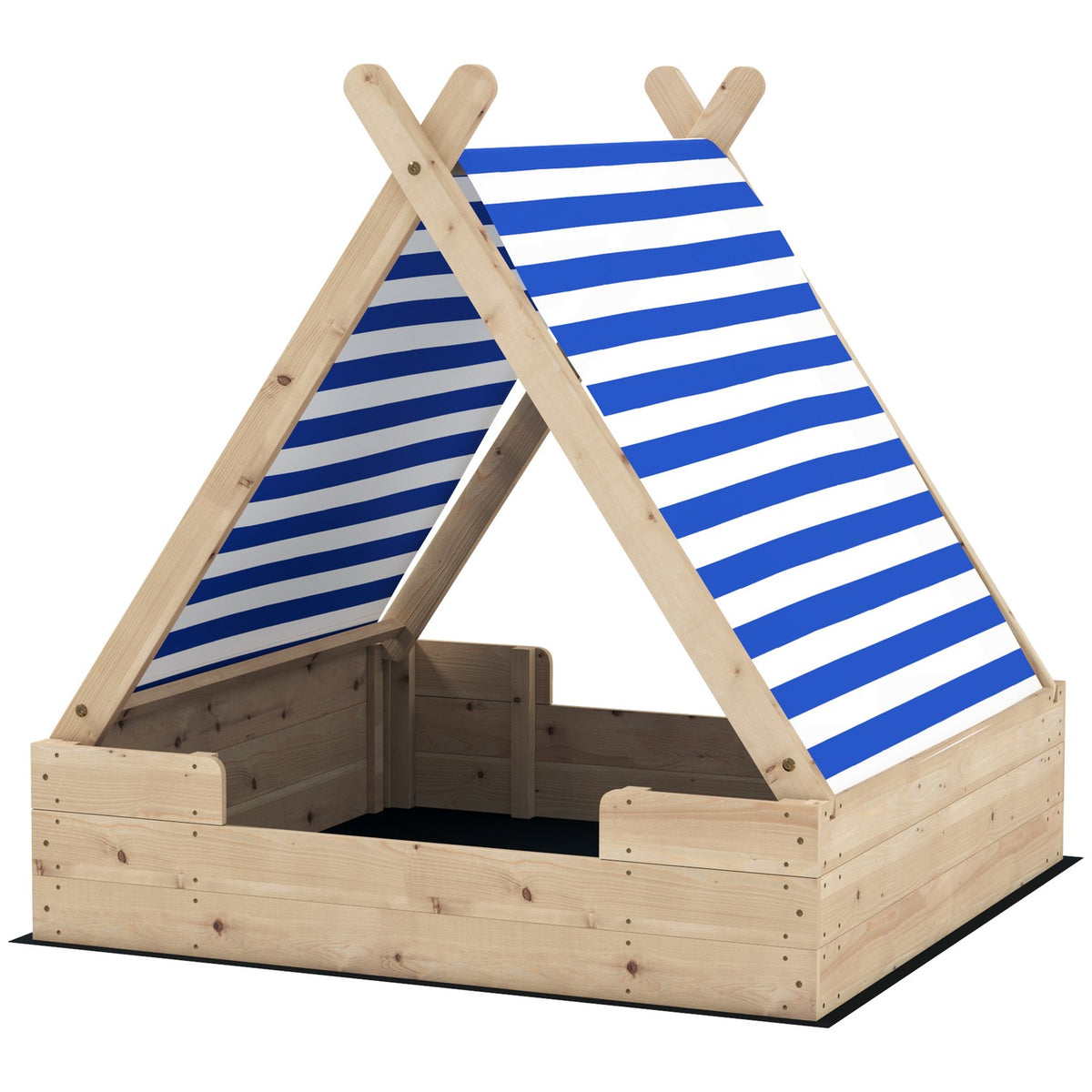 Sandbox with tent roof, 120 x 120 cm wooden sandbox sandbox with groundsheet, removable roof for 3-6 years children nature