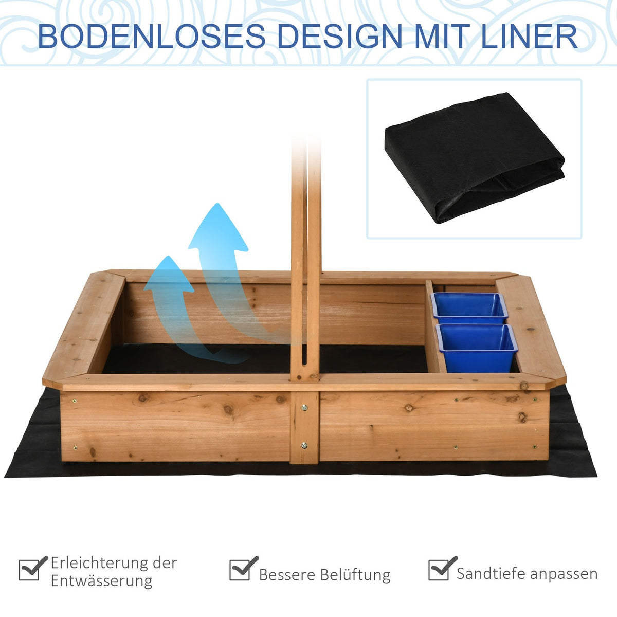 Sandpit Wooden Bottomless Design Mud Area For Children 3-7 Years Sandpit With Cover Roof For Garden Patio Beach