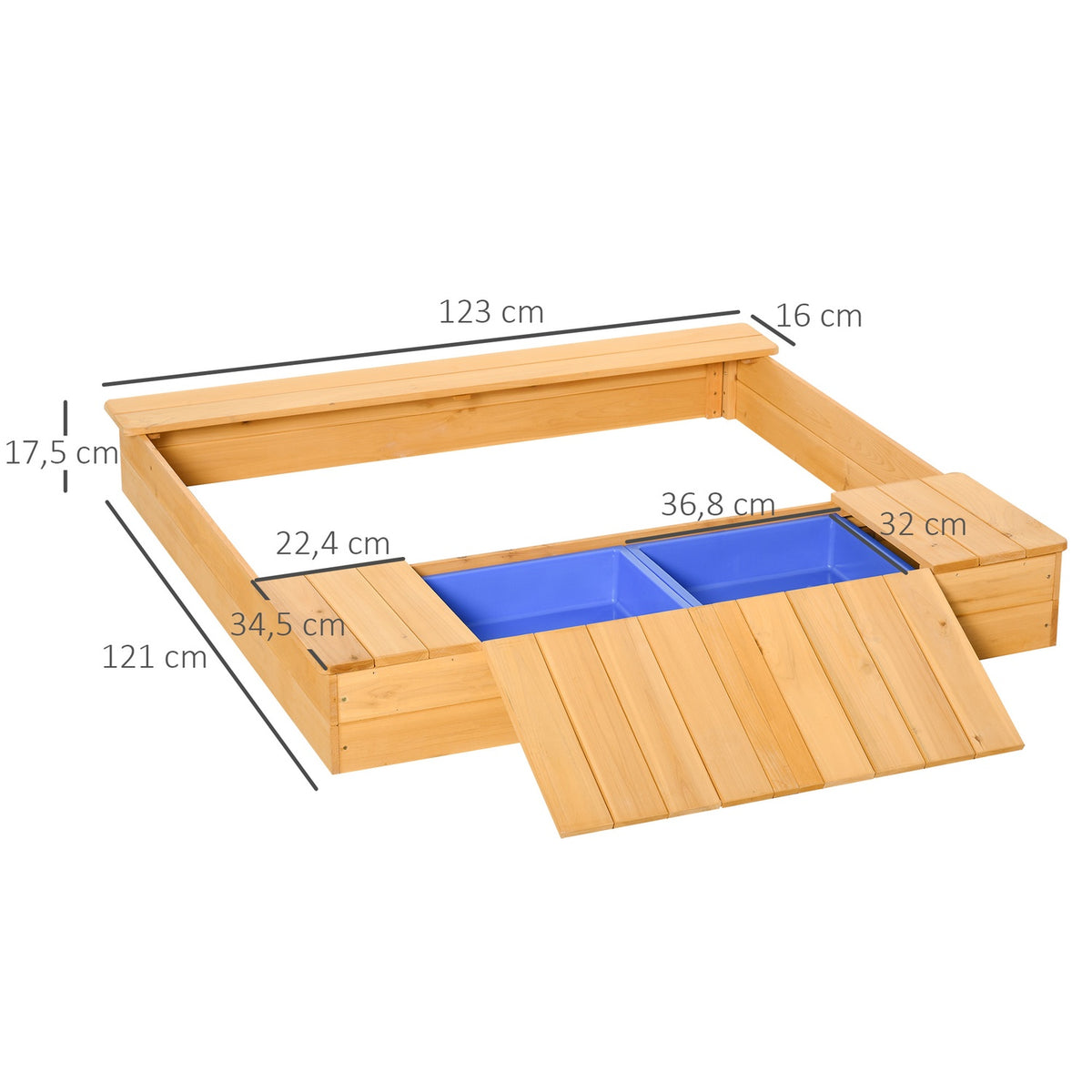 Sandpit Wooden Dustproof Roof 2 Storage Boxes 3-6 Years 125X121X17.5Cm