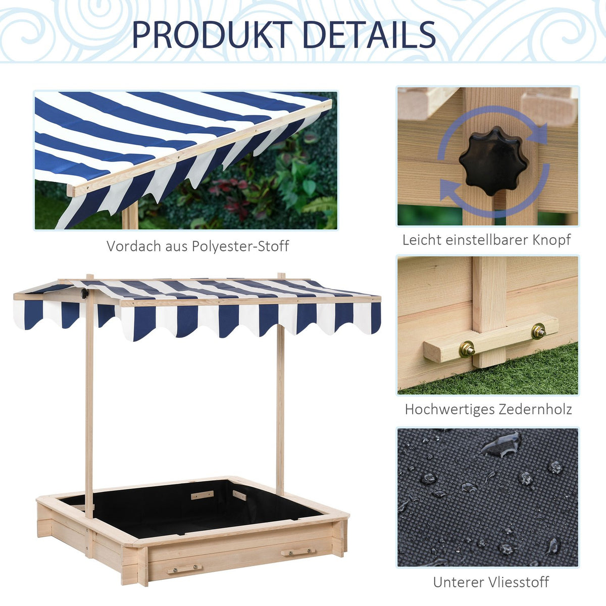 Sandpit Wooden Sandpit For Garden Sandpit With Roof Felix Children'S Sandpit With Roof Adjustable Fir Wood 3-7 Years Natural