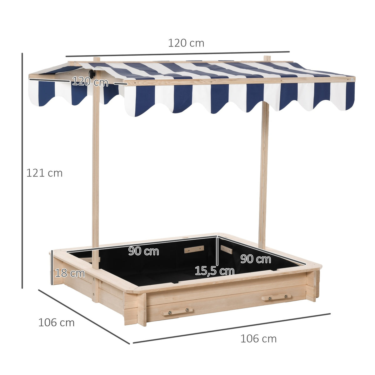 Sandpit Wooden Sandpit For Garden Sandpit With Roof Felix Children'S Sandpit With Roof Adjustable Fir Wood 3-7 Years Natural
