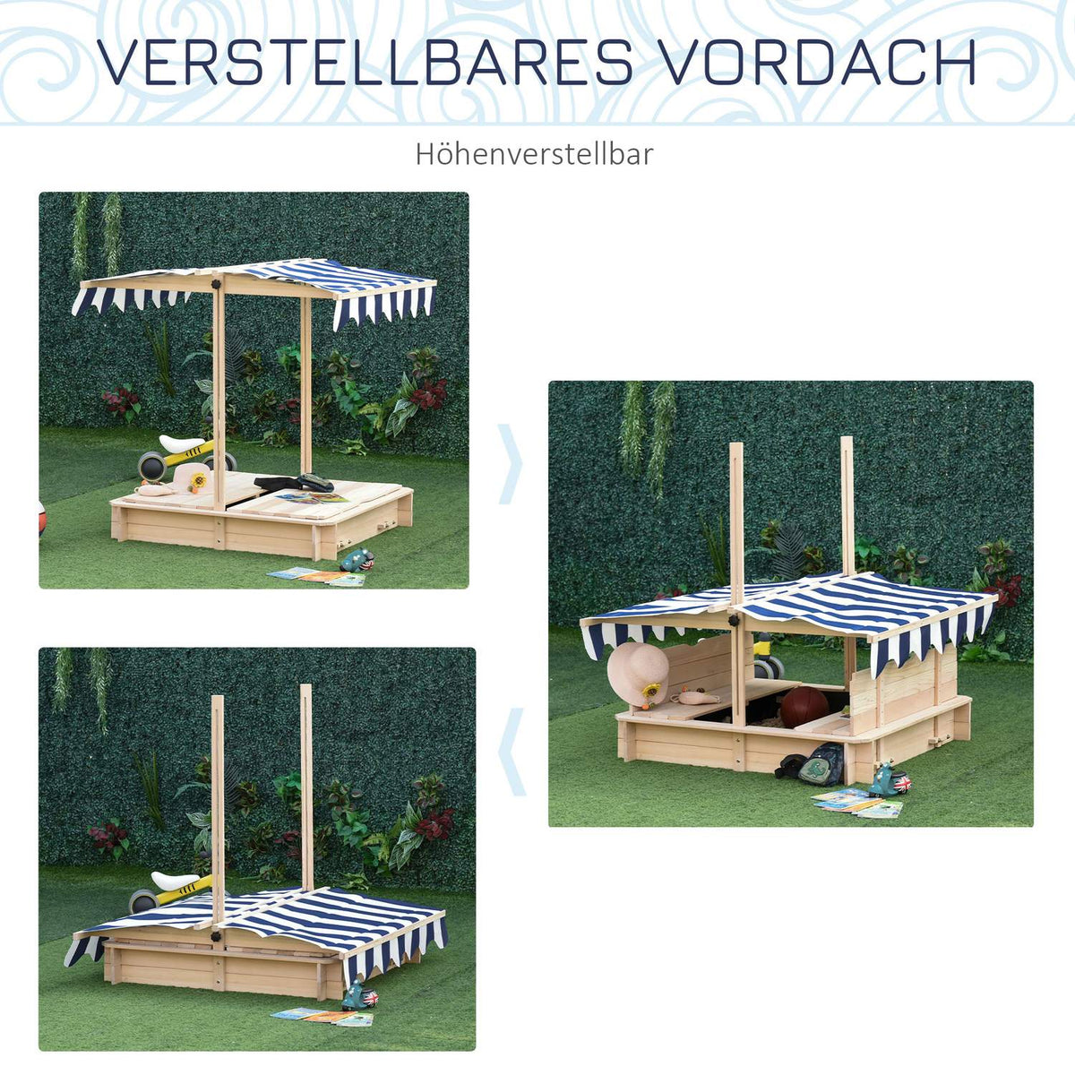 Sandpit Wooden Sandpit For Garden Sandpit With Roof Felix Children'S Sandpit With Roof Adjustable Fir Wood 3-7 Years Natural