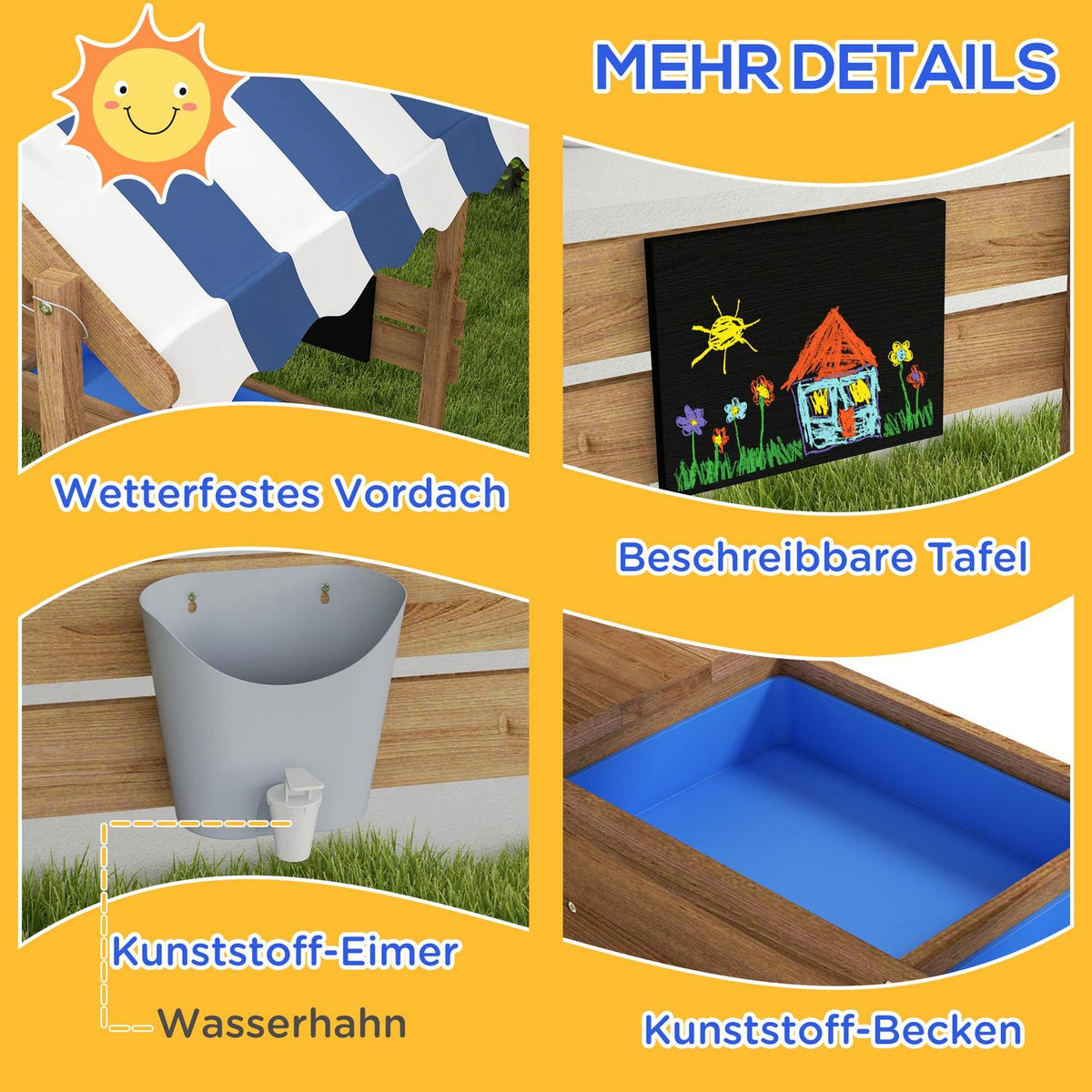 Sandpit with Roof Wooden Sandbox with Seat and Board for 3-7 Years 124x116x146cm Garden Playhouse Brown
