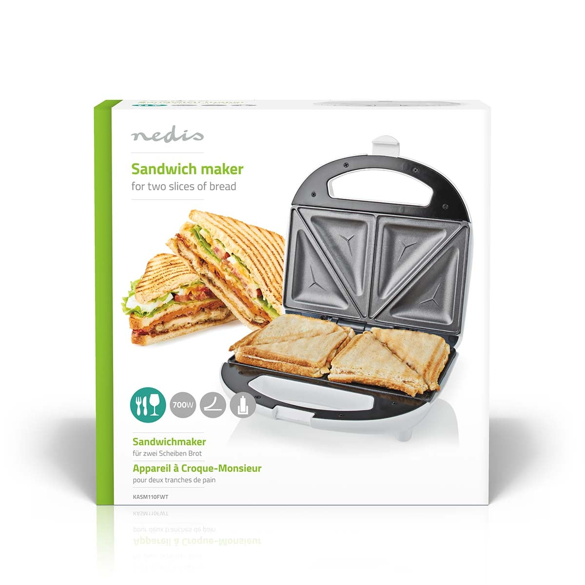 Sandwich grill | 700 W | 20.5 x 12 cm | Automatic temperature control | ABS