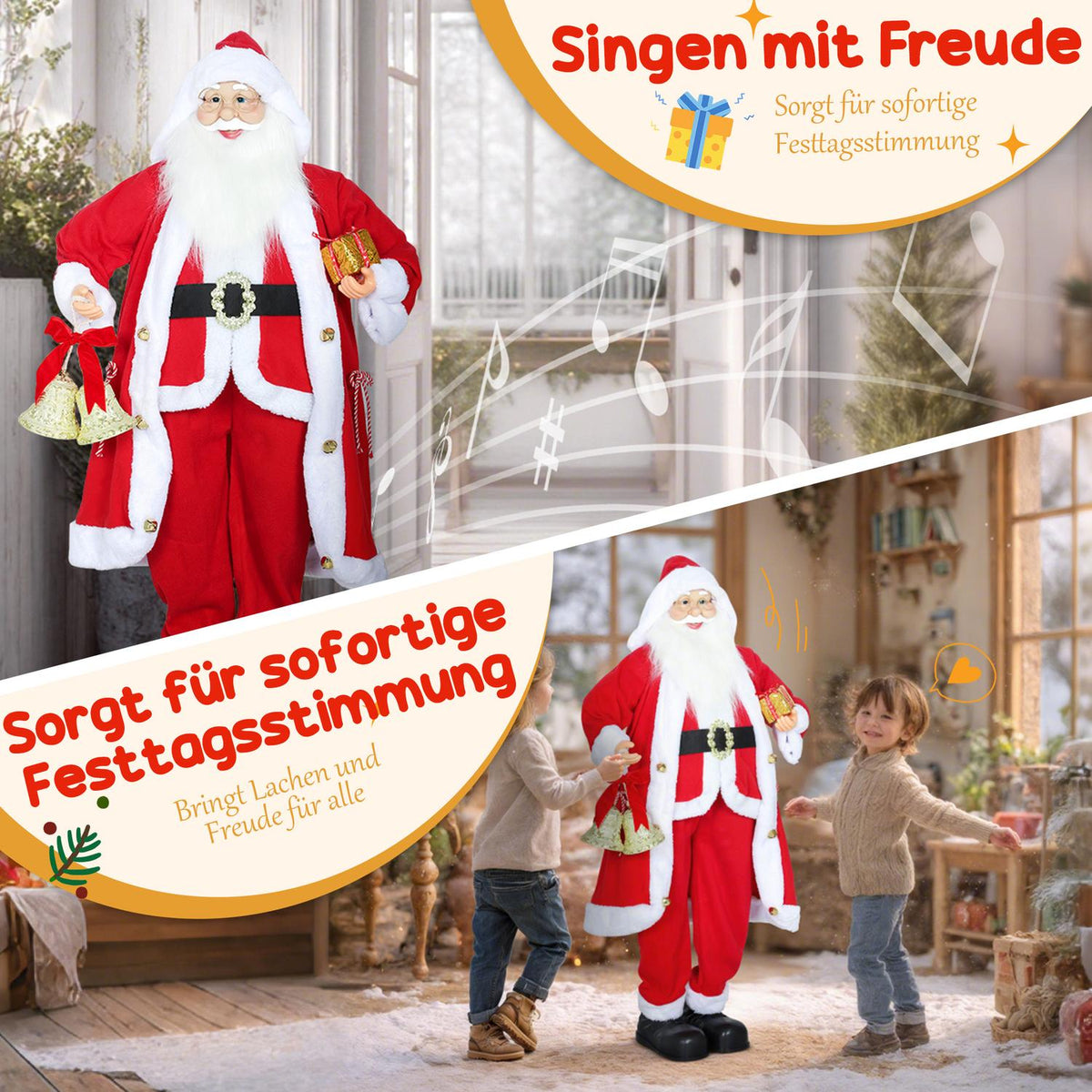 Santa Claus Figure 1.15m with Gift and Bell, Indoor Use