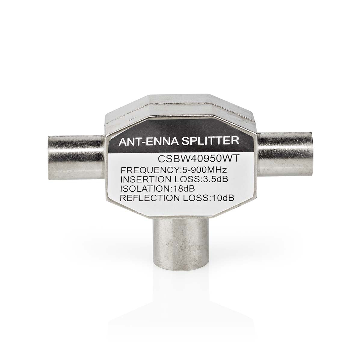 Satellite & Antenna Adapter | 2x Coax Male | IEC (Coax) Female | Nickel Plated | 75 Ohm | T-Splitter | Metal | White | 1 pc. | Box