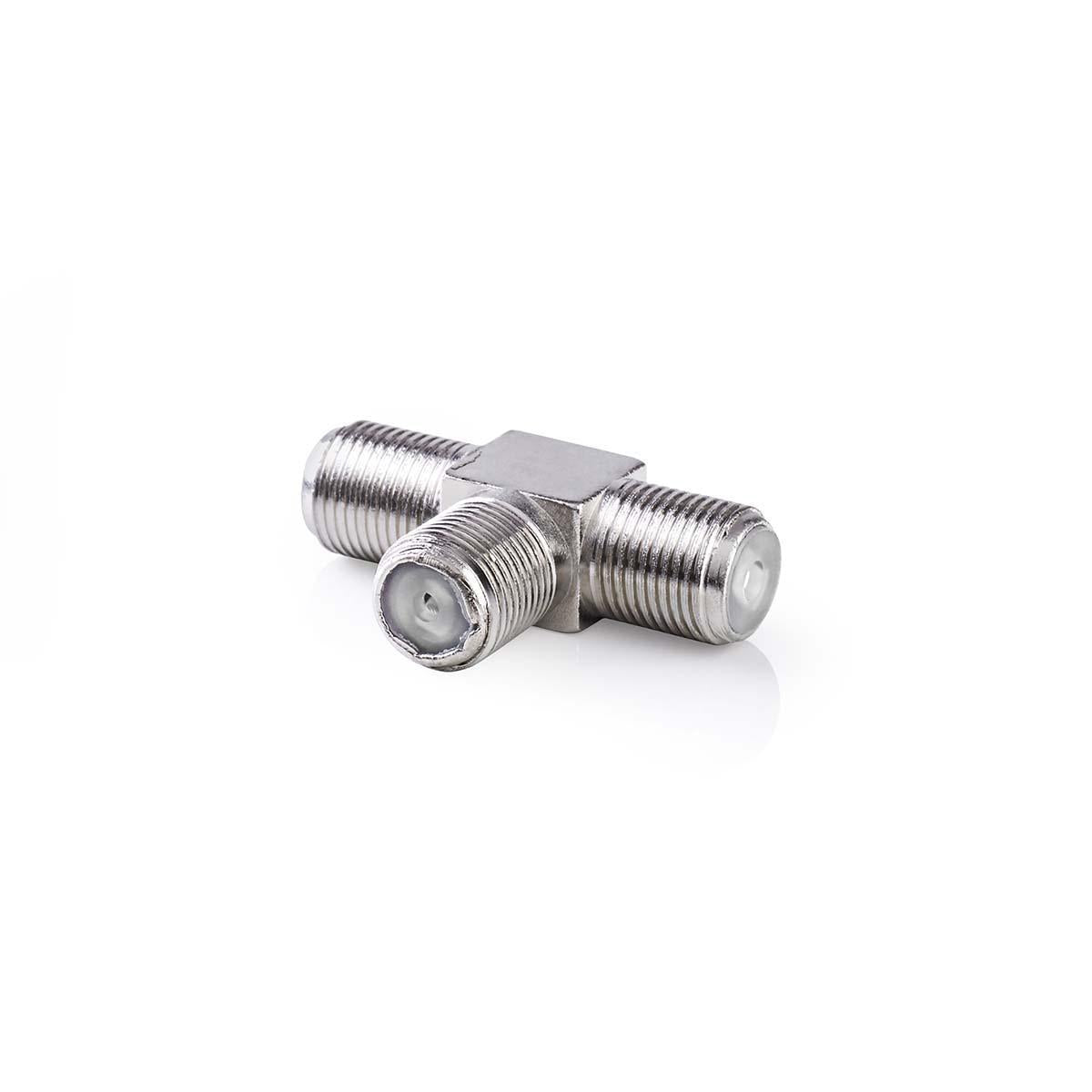 Satellite & Antenna Adapter | F Female | 2x F Female | Nickel Plated | 75 Ohm | T-Splitter | Metal | Silver | 10 pieces. | Plastic bag